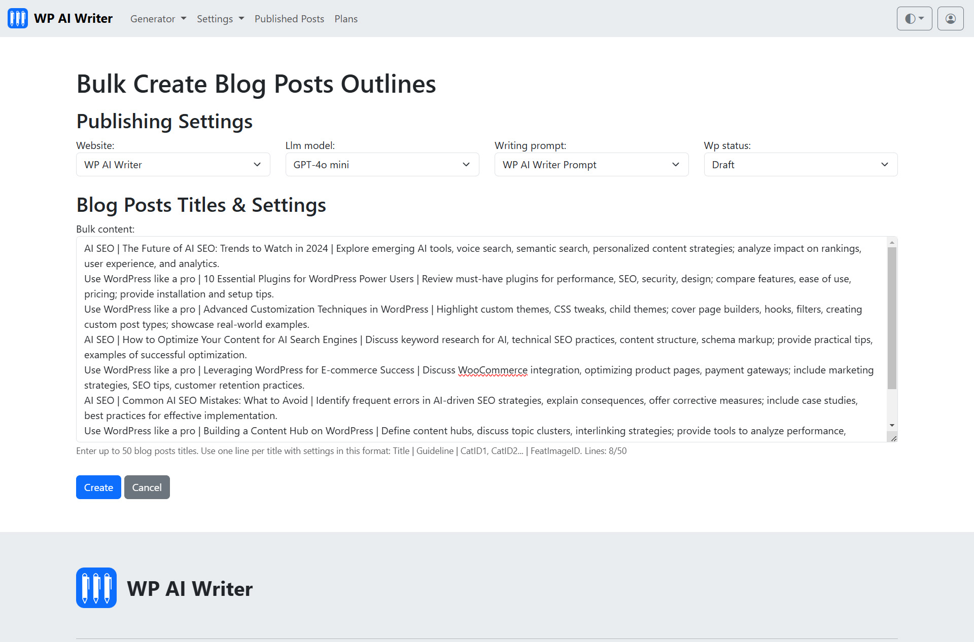 screenshot of WP AI Writer